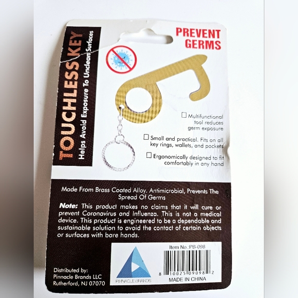 NWT GOLD ENAMEL TOUCHLESS KEY TO PREVENT GERMS! - Picture 3 of 5